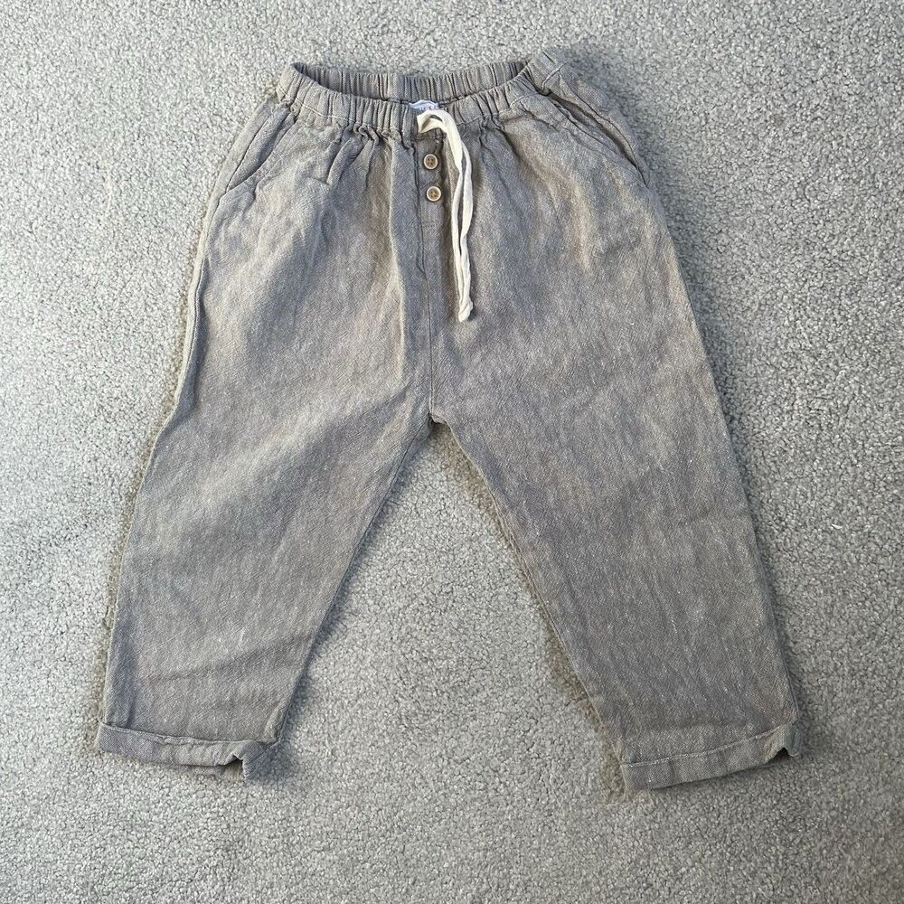 Jamie Kay Linen Cotton Blend Drawstring Pants Boho Cottagecore Beige Boy Size 3